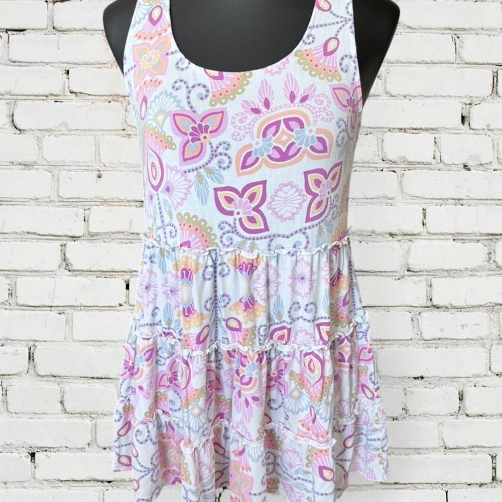 Matilda Jane Womens Small Tiered Boho Dress Paisley‎ Floral Sleeveless Pink